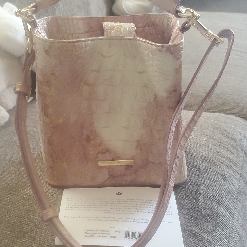 BRAHMIN Mini AMELIA. Lilac Melbourn Elegant Pink Crocodile-Embossed Shoulder Bag